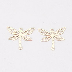 Light Gold Brass Links connectors, Etched Metal Embellishments, Long-Lasting Plated, Dragonfly, Light Gold, 13x15x0.3mm, Hole: 1mm