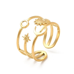 Real 18K Gold Plated Star & Moon & Sun Ion Plating(IP) 304 Stainless Steel Open Cuff Ring Findings, Ring Setting with Round Tray, Real 18K Gold Plated, US Size 6 1/2(16.9mm), Tray: 2mm and 3mm