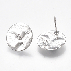 Real Platinum Plated Brass Stud Earring Findings Bails, For Half Drilled Bead, with Loop, Flat Round, Nickel Free, Real Platinum Plated, 15x15mm, Hole: 1.6mm, Pin: 0.7~1mm