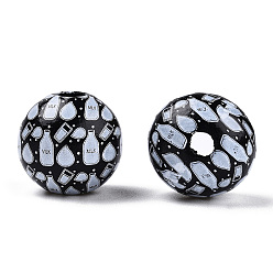 Noir Perles en bois schima imprimées, rond avec motif biberon, noir, 16x14.5mm, Trou: 3.8mm