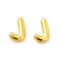 Letter J Brass Hollow Out Initial Letter Stud Earrings for Women, Real 18K Gold Plated, Lead Free & Cadmium Free, Letter.J, 7x4.5x1.5mm, Pin: 0.8mm