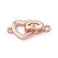 Rose Gold Rack Plating Brass Pave Clear Cubic Zirconia Fold Over Clasps, Long-Lasting Plated, Heart, Rose Gold, Oval Clasp: 13x5x5mm, Hole: 1.8mm, Heart Clasp: 13.5x10.5x1.5mm, Hole: 1.4mm