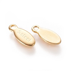 Real 24K Gold Plated 304 Stainless Steel Charms, Chain Extender Teardrop, Oval with Word Steel, Real 24k Gold Plated, 10x4x0.9mm, Hole: 1.2mm