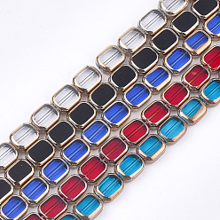 Mixed Color Electroplate Glass Beads Strands, Edge Plated, Rectangle, Mixed Color, 9.5~10x7.5~8x4mm, Hole: 1mm, about 30pcs/strand, 11.4 inch