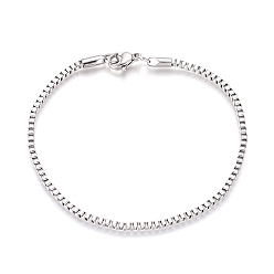 Stainless Steel Color 304 Stainless Steel Box Chain/Venetian Chains
 Bracelets, with Lobster Claw Clasps, Stainless Steel Color, 7-5/8 inch(19.5cm), 2mm