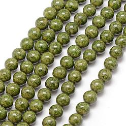 Olive Perles fossiles, teint, ronde, olive, 6mm, Trou: 0.8mm, Environ 66 pcs/chapelet, 16 pouce