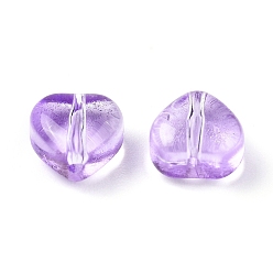 Lila Abalorios de vidrio electroplate, con polvo del brillo, corazón, lila, 5.5x6x3.7 mm, agujero: 0.8 mm
