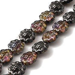 Noir Transparentes perles de verre de galvanoplastie brins, arc-en-ciel plaqué, tournesol, noir, 15x9mm, Trou: 1mm, Environ 44~45 pcs/chapelet, 25.20~25.98 pouce (64~66 cm)