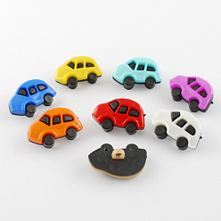 Mixed Color Acrylic Shank Buttons, 1-Hole, Dyed, Car, Mixed Color, 16x25x8mm, Hole: 3mm