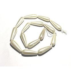 Ivoire Perles de perles de nacre de coquillage, larme, blanc crème, 26~29x8mm, Trou: 1~1.2mm, Environ 14 pcs/chapelet, 15.7 pouce (40 cm)