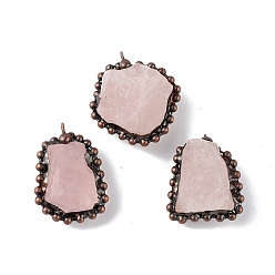 Rose Quartz Natural Rose Quartz Pendants, Nuggets Charms with Red Copper Plated Brass Chains, Lead Free & Cadmium Free, 31~42x23~35x12~23mm, Hole: 4mm