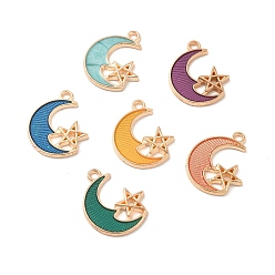 Mixed Color Alloy Enamel Pendants, Golden, Moon with Star Charm, Mixed Color, 19.3x15.5x1.8mm, Hole: 1.7mm