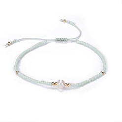 Azur Nylon réglable bracelets cordon tressé de perles, avec perles de rocaille et perle japonaises, azur, 2 pouces ~ 2-3/4 pouces (5~7.1 cm)