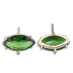 Зеленый Прозрачные серьги-гвоздики k9 из стекла, с латунными штифтами с покрытием из светлого золота и вертикальными петлями, лошадиный глаз , без кадмия и без свинца, зелёные, 12x18 мм, отверстие : 1.5 мм, штифты : 0.7 мм