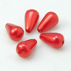 Rouge Abs en plastique imitation perle, goutte , rouge, 16x10mm, Trou: 1mm, environ 600 pcs / livre