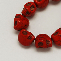 Rouge Perles synthétiques turquoise brins, teint, crane, pour halloween, rouge, 10x8x7.5mm, trou: 1.5mm, environ 35 pcs/chapelet