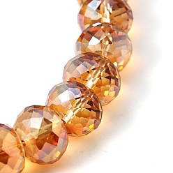 Orange Red Electorplated Glass Beads, Rainbow Plated, Faceted, Rondelle, Orange Red, 16x10mm