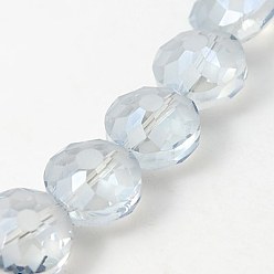 Light Steel Blue Electorplated Glass Beads, Rainbow Plated, Faceted, Flat Round, Light Steel Blue, 14x9mm, Hole: 1mm