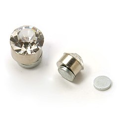 Cristal En acier inoxydable magnétiques boucles d'oreille avec strass, plat rond, cristal, environ 7 mm de diamètre, épaisseur de 6mm, 12 paires / carte