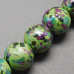 Yellow Green Handmade Porcelain Beads, Pearlized, Round, Yellow Green, 12mm, Hole: 2mm
