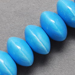 Deep Sky Blue Handmade Porcelain Beads, Bright Glazed Porcelain, Rondelle, Deep Sky Blue, 15x10mm, Hole: 4mm