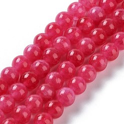 Cerise Dyed Natural Malaysia Jade Beads Strands, Round, Cerise, 6mm, Hole: 1mm, about 31pcs/strand, 7.48 inch(19cm)