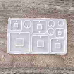 Square DIY Pendant Silicone Molds, Resin Casting Molds, for UV Resin, Epoxy Resin Jewelry Making, Round, Square Pattern, 64x103x5mm, Hole: 2mm, Inner Diameter: 8~34x8~34mm