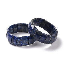 Lapislázuli Pulsera elástica con cuentas rectangulares de lapislázuli natural, joyas de piedras preciosas para mujeres, diámetro interior: 2-1/2 pulgada (6.2 cm)
