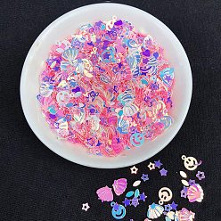 Hot Pink Heart/Star/Moon/Shell PVC Nail Art Glitter Sequins Chip, UV Resin Filler, for Epoxy Resin Slime Jewelry Making, Hot Pink, Package Size: 130x80mm