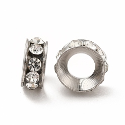 Color de Acero Inoxidable 201 cuentas espaciadoras de diamantes de imitación de cristal de acero inoxidable, buñuelo, color acero inoxidable, 11x4.5 mm, agujero: 5.5 mm