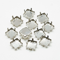 Stainless Steel Color 201 Stainless Steel Sew on Prong Settings, Claw Settings for Pointed Back Rhinestone, Square, Stainless Steel Color, Tray: 11x11mm, 12x12x7mm, Hole: 1mm