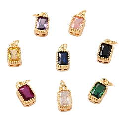 Mixed Color Real 18K Gold Plated Brass Inlaid Cubic Zirconia Charms, with Jump Ring, Long-Lasting Plated, Rectangle, Mixed Color, 9.5x5x3.5mm, Jump Ring: 4x0.5mm, 2.5mm Inner Diameter