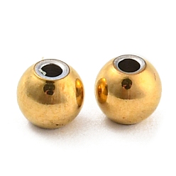 Chapado en Oro Real 18K 304 de acero inoxidable perlas espaciadoras, rondo, real 18 k chapado en oro, 4x3.5 mm, agujero: 1.2 mm