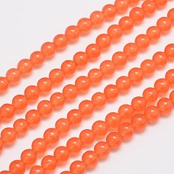 Tomato Natural & Dyed Malaysia Jade Bead Strands, Round, Tomato, 6mm, Hole: 0.8mm, about 64pcs/strand, 15 inch