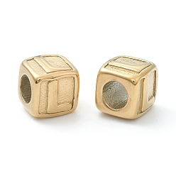 Letter L 304 Stainless Steel European Beads, Large Hole Beads, Horizontal Hole, Cube with Letter, Golden, Letter.L, 8x8x8mm, Hole: 4mm