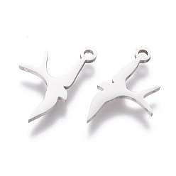 Stainless Steel Color 201 Stainless Steel Pendants, Bird, Stainless Steel Color, 18.5x10.6x1mm, Hole: 1.5mm