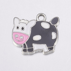 Colorful Alloy Enamel Charms, Cadmium Free & Lead Free, Moggy, Colorful, Platinum, about 24mm long, 22mm wide, 2mm thick, hole: 3mm