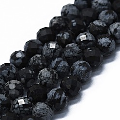 Obsidienne De Flocon De Neige Naturelles Obsidienne perles brins, à facettes (64 facettes), ronde, 6mm, Trou: 0.8mm, Environ 62~67 pcs/chapelet, 15.16~15.55 pouce (38.5~39.5 cm)
