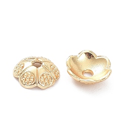 Real 14K Gold Plated Brass 6-Petal Bead Caps, Long-Lasting Plated, Flower, Real 14K Gold Plated, 6x2mm, Hole: 1.2mm