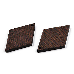 Coconut Brown Natural Wenge Wood Pendants, Undyed, Rhombus Charms, Coconut Brown, 38x25x3.5mm, Hole: 2mm