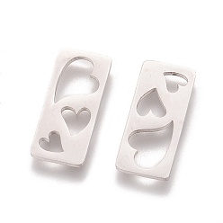 Stainless Steel Color 201 Stainless Steel Pendants, Rectangle with Heart, Stainless Steel Color, 17.5x7.7x1mm