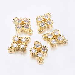 Real 18K Gold Plated Long-Lasting Plated Brass Micro Pave Cubic Zirconia Links, Clear, Flower, Real 18K Gold Plated, 13.5x9.5x3mm, Hole: 1.5mm