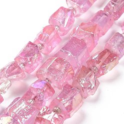 Violet Galvaniques perles de quartz naturel brins, hexagone prisme, forme irrégulière, violette, 8~13x10~14x6~11mm, Trou: 1mm, Environ 15~16 pcs/chapelet, 7.8~8 pouce (20~20.5 cm)
