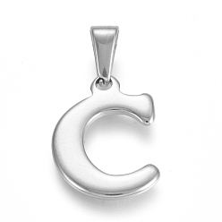 Letter C 304 Stainless Steel Pendants, Stainless Steel Color, Initial Letter.C, 19.5x14x1.8mm, Hole: 3x7mm