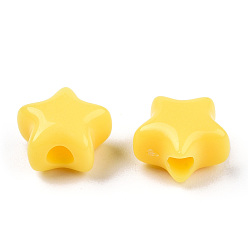 Jaune Perles acryliques opaques, étoiles, jaune, 9x9.5x5.5mm, Trou: 2.5mm, environ2050 pcs / 500 g