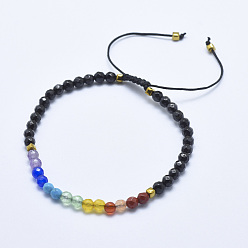 Tourmaline Bracelets de perles tressées en tourmaline noire naturelle, avec pierres précieuses et nylon mélangés, facette, 2-1/4 pouces (5.7 cm) ~3-1/4 pouces (8.3 cm)