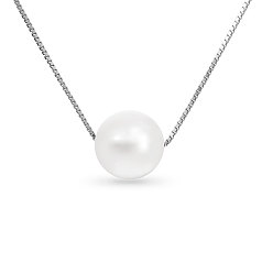 Plata Diseño simple 925 collar de plata esterlina, con colgante de concha de perla, plata, 15.75 pulgada (40 cm)