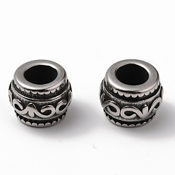 Antique Silver 304 Stainless Steel European Beads, Large Hole Beads, Rondelle, Antique Silver, 12x9.5mm, Hole: 6mm