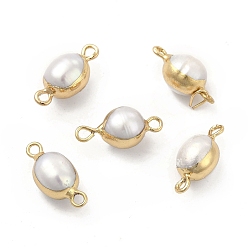 Light Gold Encantos de conector de perlas naturales, enlaces ovales, con bucles dobles de latón, la luz de oro, 17~18x8~9 mm, agujero: 1.6~1.8 mm