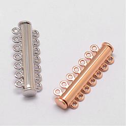 Mixed Color Alloy Magnetic Slide Lock Clasps, Tube, 7-Strands, 14-Holes, Mixed Color, 41x13.5x7mm, Hole: 2mm